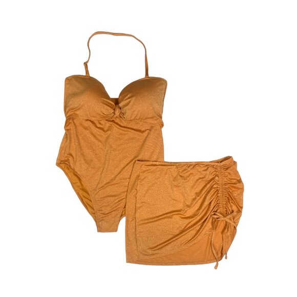 BCBG Paris Other - BCBG Paris Knotted Bandeau Adjustable Strap 1PC Swimsuit Shimmer Gold XXL New